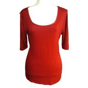 Ann Taylor Burgundy Zip Back Scoop Neck Blouse Sz M